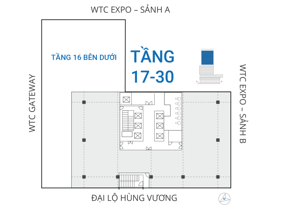 Sơ đồ mặt bằng tầng 17 - 30 tòa nhà WTC Tower